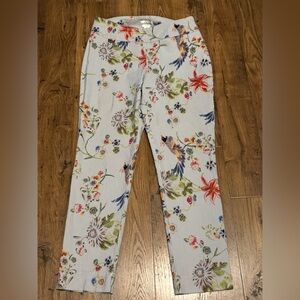 Peck & Peck Blue Striped Pants with Floral & Bird Design